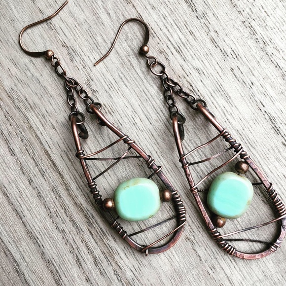 Fashion Jewelry Jewelry - Copper wire wrapped dangle drop statement earrings